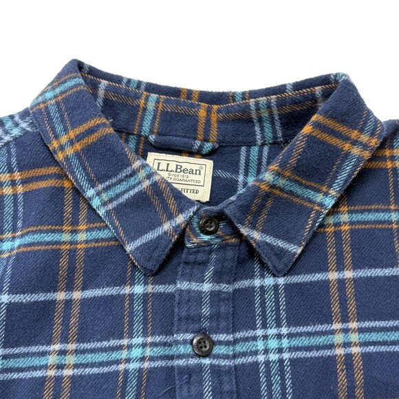 LL Bean Katahdin Performance Flannel Button Up Shirt Mens XLT Blue Plaid Heavy - Picture 5 of 8